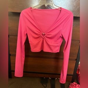 Hot pink long sleeve crop top